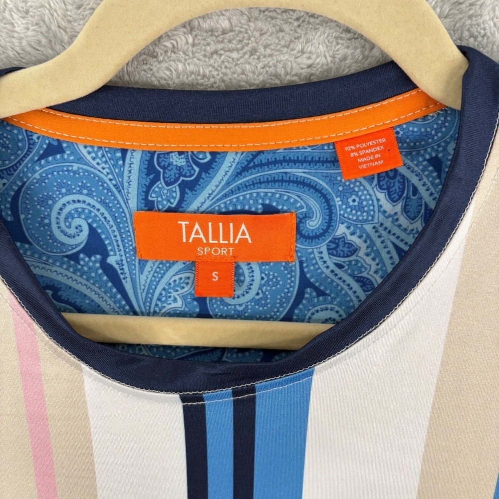 Tallia Sport Men's Striped Crew Neck T-Shirt Casual Retro Modern Pink Navy Small - Picture 3 of 8